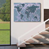 Harita Sepeti Dünya Haritası Son Derece Ayrıntılı Eğitici Okyanuslu Dekoratif Kanvas Tablo 2513