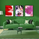 Besay Yüzler Ve İzler | Modern Salon Duvar Dekorasyonu | Kırmızı Pop Art Kadın Posteri | 3'Lü Set A4 Çerçevesiz