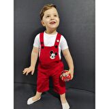 MODAVALS GABARDİN KARDEŞ KOMBİN MICKEY TULUM & TSHIRT KOMBİN  - KIRMIZI
