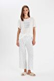 DeFacto Pijama Takımı Regular Fit Baskılı Kısa Kollu Üst Uzun Altı-Fall in Love C4992AX24HSER98