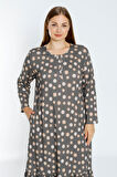 desenli uzun kollu düğmeli cepli kadın büyük beden pamuklu elbise