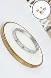 %100 Çelik Taşlı Kelepçe Bileklik (316 Steel) Zirkon Taşlı Küpe Hediyeli B500