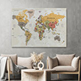 Harita Sepeti Dünya Haritası Son Derece Ayrıntılı Eğitici Okyanuslu Dekoratif Kanvas Tablo 2525