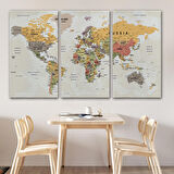 Harita Sepeti Dünya Haritası Son Derece Ayrıntılı Eğitici Okyanuslu Dekoratif Kanvas Tablo 2525