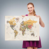 Harita Sepeti Dünya Haritası Son Derece Ayrıntılı Eğitici Okyanuslu Dekoratif Kanvas Tablo 2525
