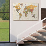 Harita Sepeti Dünya Haritası Son Derece Ayrıntılı Eğitici Okyanuslu Dekoratif Kanvas Tablo 2525