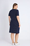 Kadın Lacivert Kısa Kollu Biyel Büyük Beden Pamuklu Elbise