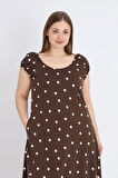 Kahverengi Puantiyeli Askılı Pamuklu Cepli Kadın Büyük Beden Elbise