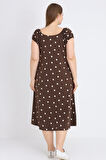 Kahverengi Puantiyeli Askılı Pamuklu Cepli Kadın Büyük Beden Elbise