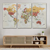 Harita Sepeti Türkçe Dünya Haritası Ayrıntılı Eğitici-Öğretici Okyanuslu Dekoratif Kanvas Tablo 2530
