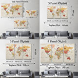 Harita Sepeti Türkçe Dünya Haritası Ayrıntılı Eğitici-Öğretici Okyanuslu Dekoratif Kanvas Tablo 2530