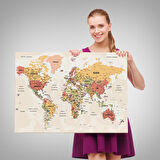 Harita Sepeti Türkçe Dünya Haritası Ayrıntılı Eğitici-Öğretici Okyanuslu Dekoratif Kanvas Tablo 2530