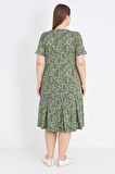 Büyük Beden Desenli Kısa Kollu Bisiklet Yaka Pamuklu Elbise
