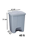 Omnipazar SY-4255 40 lt Köşeli Pedallı Plastik Çöp Kovası (İç Kovasız) Gri