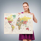 Harita Sepeti Dünya Haritası Son Derece Ayrıntılı Eğitici Okyanuslu Dekoratif Kanvas Tablo 2535