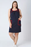 Kadın Büyük Beden Lacivert Puantiyeli Askılı Biyeli Cepli Pamuklu Elbise