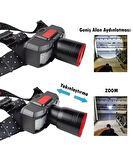 PS-2099 Hareket Sensörlü Şarjlı Kafa Lambası, Kırmızı Beyaz Işık LED 6 Mod Aydınlatma Zoom Kafa Feneri 1500 Lümen