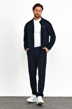 Erkek Çıtçıt Detaylı Slim Fit Sweatshirt Dış Gömlek Lacivert