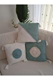 El Örgüsü 3 Adet Kırlent Yastık Kılıfı Koton Pamuk Ip 38*40cm