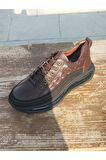 Erkek Sportif Mevsimlik Kundura Hakiki Deri Kauççuk Taban Ortobetik ve Bağcıklı Kahve Rengi