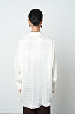 Kadın Ekru Renk Desenli Oversize Kesim Gömlek