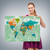 Harita Sepeti Dünya Haritası Son Derece Ayrıntılı Eğitici Okyanuslu Kanvas Tablo 2543