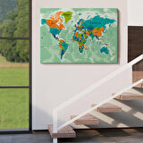 Harita Sepeti Dünya Haritası Son Derece Ayrıntılı Eğitici Okyanuslu Kanvas Tablo 2543