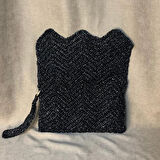 Uretti - Meryem 7194 El Örgüsü Rafya İp Siyah Clutch Çanta