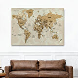 Harita Sepeti Türkçe Dünya Haritası Son Derece Ayrıntılı Eğitici Okyanuslu Kanvas Tablo 2544