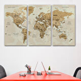 Harita Sepeti Türkçe Dünya Haritası Son Derece Ayrıntılı Eğitici Okyanuslu Kanvas Tablo 2544