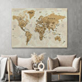 Harita Sepeti Dünya Haritası Son Derece Ayrıntılı Eğitici Okyanuslu Dekoratif Kanvas Tablo 2545