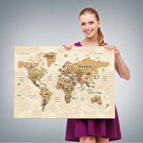Harita Sepeti Dünya Haritası Son Derece Ayrıntılı Eğitici Okyanuslu Dekoratif Kanvas Tablo 2545