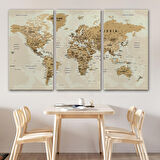 Harita Sepeti Dünya Haritası Son Derece Ayrıntılı Eğitici Okyanuslu Dekoratif Kanvas Tablo 2545