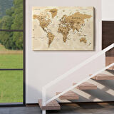 Harita Sepeti Dünya Haritası Son Derece Ayrıntılı Eğitici Okyanuslu Dekoratif Kanvas Tablo 2545