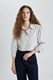 DeFacto Oversize Geniş Kalıp Crop Poplin Uzun Kollu Gömlek C5026AX24SPGR492