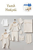 Yenidoğan Kız Bebek Dantelli Jakarlı Natural 10 Parça Hastane Çıkışı Zıbın Set Yastık Hediyeli
