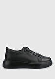 Siyah Deri Kadın Sneaker