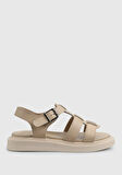 Bej Deri Kadın Düz Sandalet