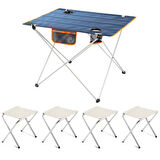 FUNKY CHAIRS Ultralight Katlanır Kamp Masası + 4 Adet Katlanabilir Tabure - Lacivert