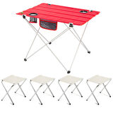 FUNKY CHAIRS Ultralight Katlanır Kamp Masası + 4 Adet Katlanabilir Tabure - Kırmızı