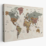 Harita Sepeti Türkçe Dünya Haritası Ayrıntılı Eğitici-Öğretici Okyanuslu Dekoratif Kanvas Tablo 2550