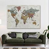 Harita Sepeti Türkçe Dünya Haritası Ayrıntılı Eğitici-Öğretici Okyanuslu Dekoratif Kanvas Tablo 2550