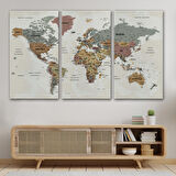 Harita Sepeti Türkçe Dünya Haritası Ayrıntılı Eğitici-Öğretici Okyanuslu Dekoratif Kanvas Tablo 2550