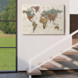 Harita Sepeti Türkçe Dünya Haritası Ayrıntılı Eğitici-Öğretici Okyanuslu Dekoratif Kanvas Tablo 2550