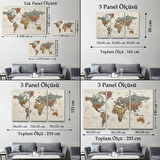 Harita Sepeti Türkçe Dünya Haritası Ayrıntılı Eğitici-Öğretici Okyanuslu Dekoratif Kanvas Tablo 2550