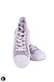 Kadın Gri Rahat Kalıp Keten Bilekli Günlük Spor Kalın Tabanlı -5cm- Bağcıklı Sneaker Ayakkabı