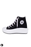 Kadın Siyah Rahat Kalıp Keten Bilekli Günlük Spor Kalın Tabanlı -5cm- Bağcıklı Sneaker Ayakkabı