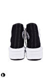 Kadın Siyah Rahat Kalıp Keten Bilekli Günlük Spor Kalın Tabanlı -5cm- Bağcıklı Sneaker Ayakkabı