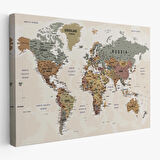 Harita Sepeti Dünya Haritası Son Derece Ayrıntılı Eğitici Okyanuslu Dekoratif Kanvas Tablo 2551