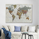 Harita Sepeti Dünya Haritası Son Derece Ayrıntılı Eğitici Okyanuslu Dekoratif Kanvas Tablo 2551